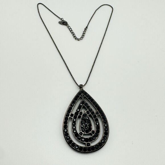 Vintage Signed Monet Teardrop Rhinestone Pendant Necklace Retro Statement Glam - Picture 4 of 11